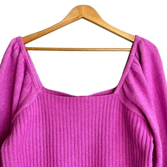 HALOGEN Sweater Womens XL Pink Wool Blend Knit Balloon Sleeve Barbiecore NWT - Picture 2 of 8